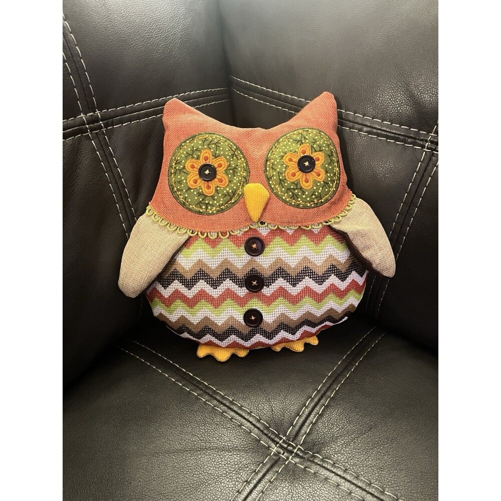 Whimsical Owl Decorative Throw Pillow Corduroy Quilted Burlap Fall Home Decor